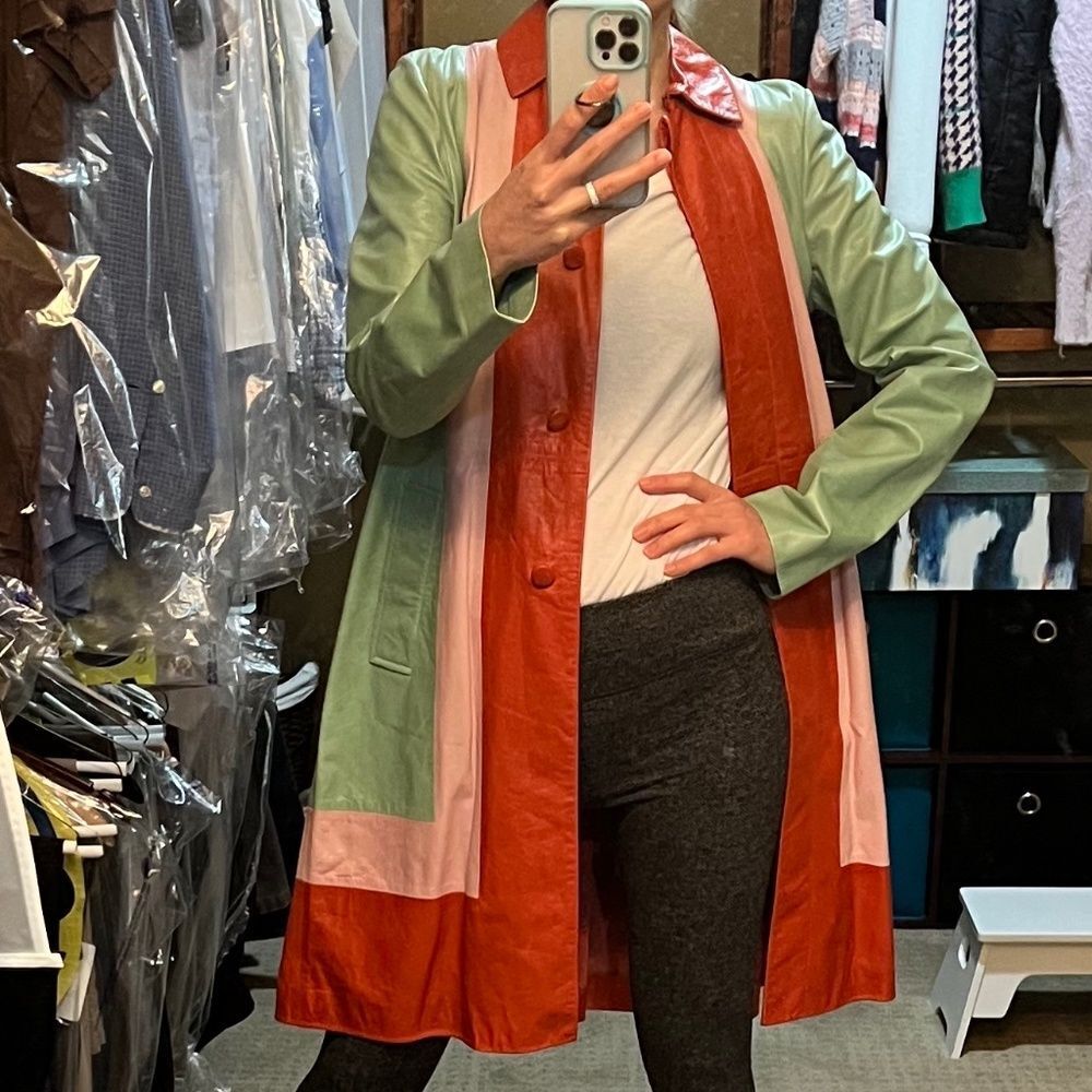 Colorblock Leather Trench Coat from Valentino